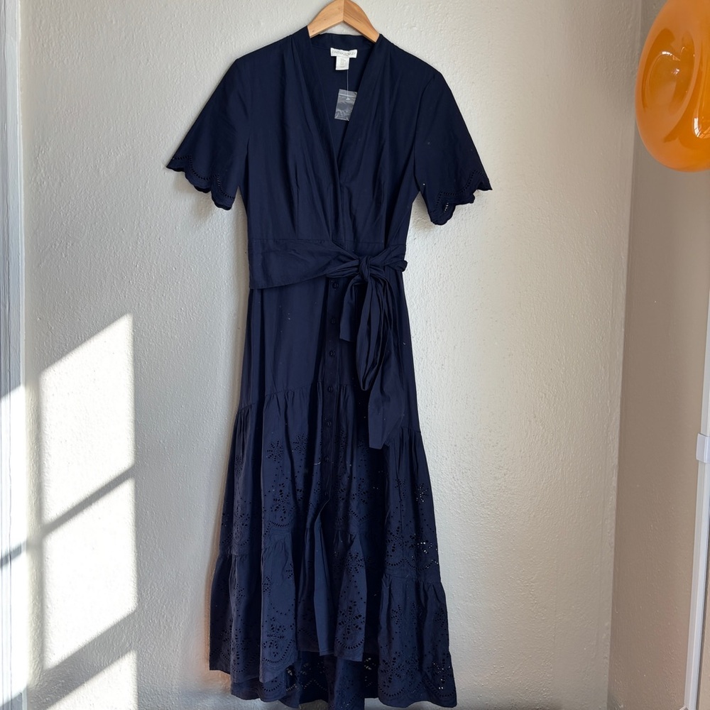 Cynthia Rowley Midnight Blue Midi Eyelet Dress